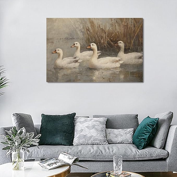 Farmhouse Duck Wall Art Country Kitchen Wall Decor Rustic Wild Duck Pictures Canvas Painting Framed Artwork Home Decorations for Bathroom Living Room Bedroom Office 24"x16"