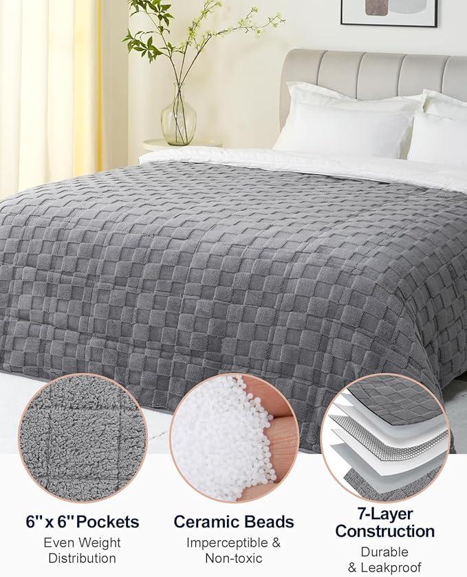 Kivik Dual Sided Weighted Blankets for Adults, Buttery Soft Stylish Checkered Heavy Blankets for Couch Sofa Bed - Ultra-Fluffy Fabric Brings Cloud-Like Comfort (60"x80", Grey, 15 Pounds)