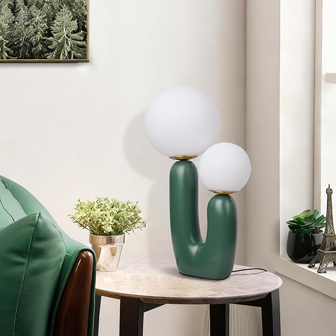 Arturesthome Nightstand Desk Lamp, Creative Nordic Living Room Bedside Bedroom Table Lamp with Light Bulbs, Green