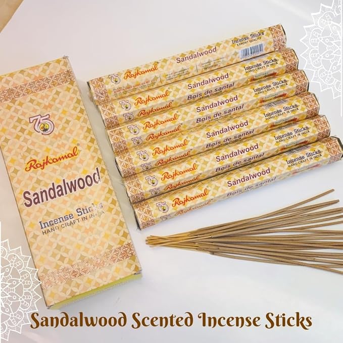 Rajkamal Incense Sticks Sandalwood Scented - Long-Lasting Aromatic Fragrance - for Meditation, Positivity, Relaxation, Yoga & Pooja Mandir 120 Sticks