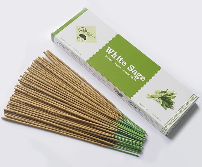 Giftbrit Whie Sage Natural & Herbal Incense Sticks 100 Sticks with Incense Holder for Meditation, Yoga, Church, Relaxation, Healing and Positivity