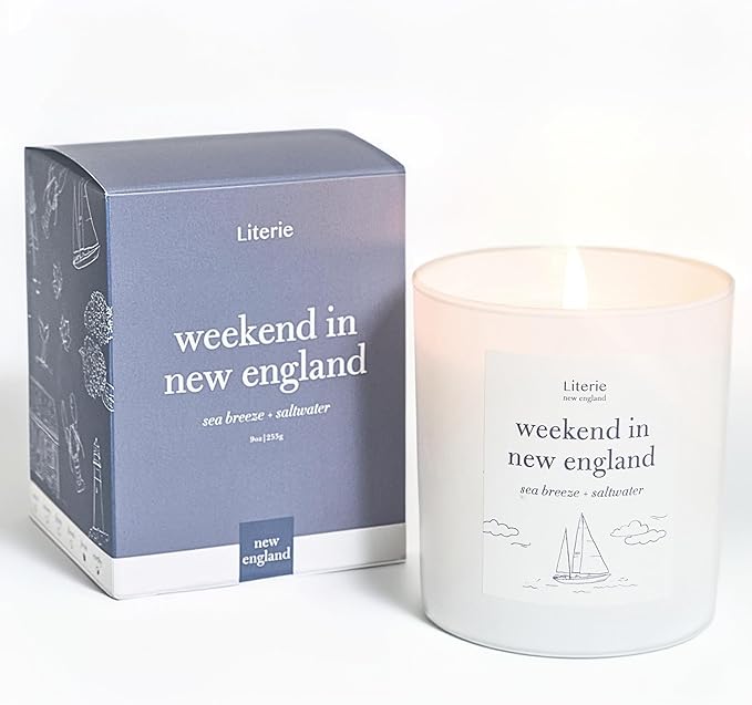 NYC Inspired Scented Candle: Weekend in New England - Sea Breeze & Saltwater Scent, 9oz, 50 Hour Burn, Vegan Soy & Coconut Blend Candle for Home Decor, Gift for Women & Men
