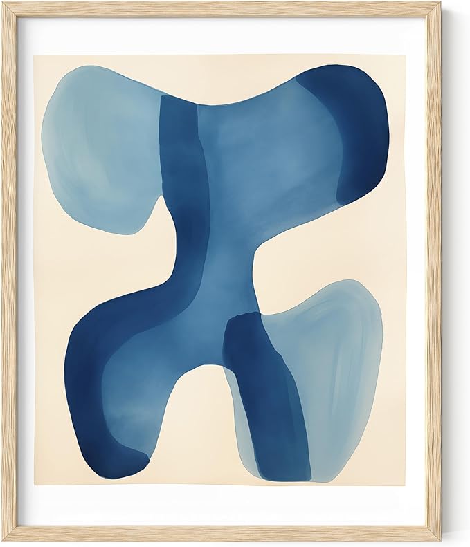 HAUS AND HUES Modern Abstract Wall Art - Blue and Green Living Room Art, Modern Artwork for Walls, Minimalist Picture for Living Room(Blue Shapes, Beige Frame, 16x20)