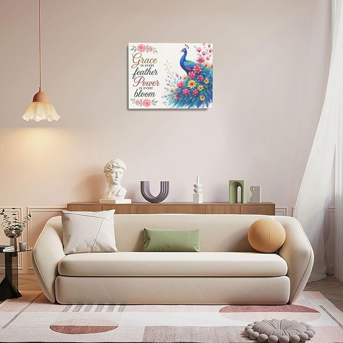 Peacock Wall Art Elegant Peacock Wall Decor Inspirational Canvas Print Painting Pictures Motivational Artwork Framed Decorations Gifts for Women girls Bedroom Bathroom Living Room Office 16"x20"