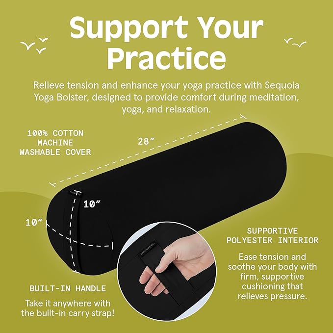 Retrospec Retrospec Sequoia Yoga Bolster Pillow - Meditation Cushion for Yoga Practices - Includes Machine Washable 100% Cotton Cover & Durable Carry Handle