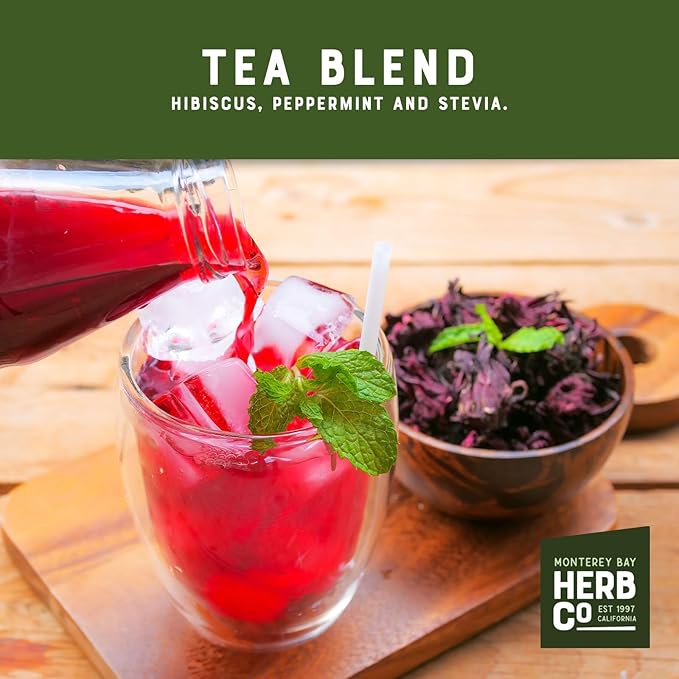 Monterey Bay Herb Co. Hibiscus Mint Herbal Tea Bags | 50 Count | Caffeine-Free | Bulk Loose Tea in Unbleached Bags | Refreshing Berry & Mint Flavor | Rich in Vitamin C