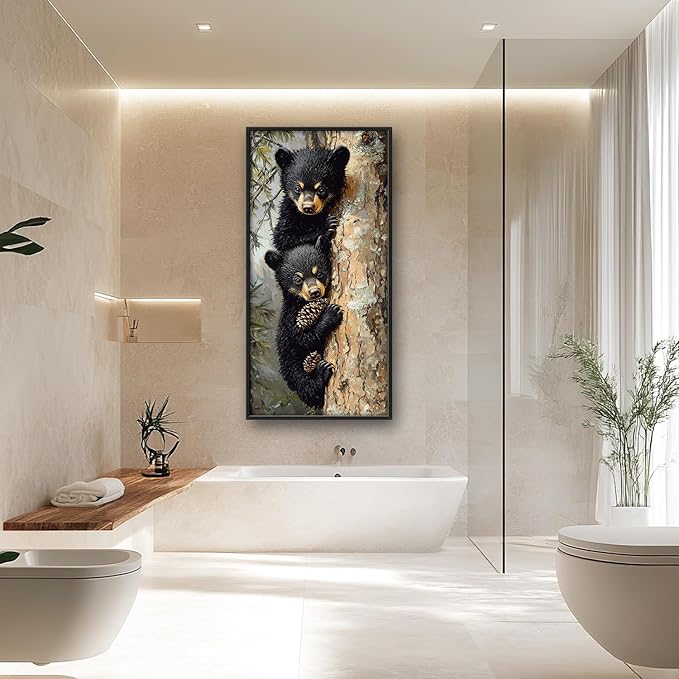 Bear Large Wall Art Country Pictures Wall Decor Rustic Cabin Hunting Animals Above Over Bed Canvas Prints Painting Framed Artwork Decoration for Bedroom Living Room Office 30"x60"