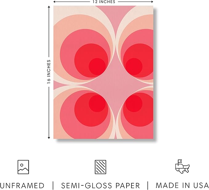 HAUS AND HUES Colorful Abstract Wall Art - Minimalist Retro Picture for Living Room Decor, Red and Pink Modern Wall Art Painting (Pink Mod, Unframed, 12x16)