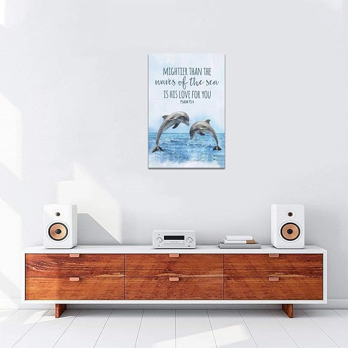 Dolphin Bathroom Decor Wall Art Ocean Coastal Wall Decor Scripture Canvas Bible Verse Prints Painting Framed Artwork for Bathroom living room Bedroom 16"x24"