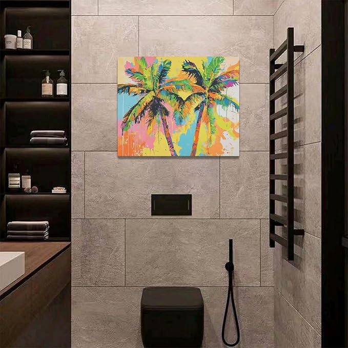 Olivine Tropical Wall Art, Palm Tree Pictures Wall Decor, Graffiti Painting, Colorful Summer Canvas Prints, Framed Artwork for Bathroom Living Room Bedroom Office Home Decoration 20"x16"