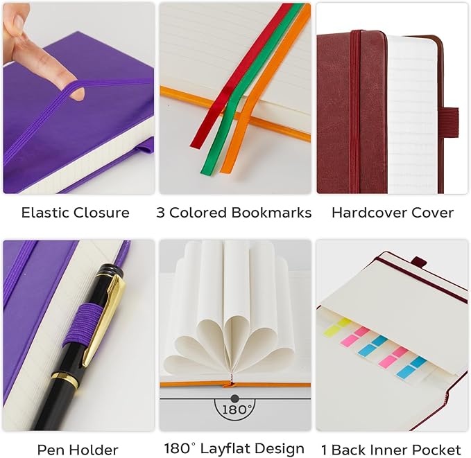 3 Pack Lined Journal Notebooks, A5 Thick Notebook Journal Set for Work Writing, 320 Pages Hardcover Leather Bound Notebook Bulk for Women Men Office School, 5.7'' X 8.4'', Multicolor