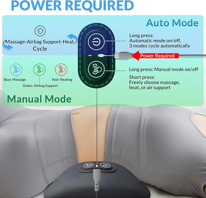 3 in 1 Back Massager, Electric Lumbar Support Pillow Heat Vibration Massage Lower Back Spine Decompression Device