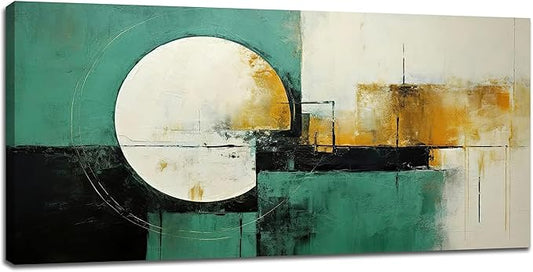 Abstract Wall Art Large Canvas Prints Abstract Moon Picture Wall Decor Black White Teal Graffiti Modern Framed Artwork Home Decorations for Living Room Dining Room Bedroom Office 60"x30"