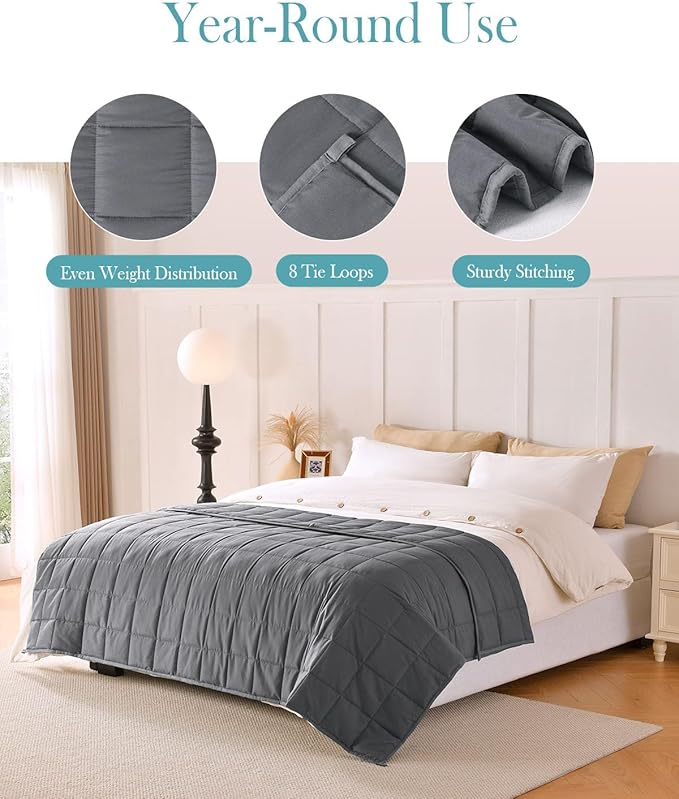 Topblan Weighted Blanket Queen Size 15lbs, Soft Cooling Weighted Blanket for Adults, Breathable Heavy Microfiber with Glass Beads Warm Blanket for Sofa Bed All Season, 60 x 80 inches, Dark Grey