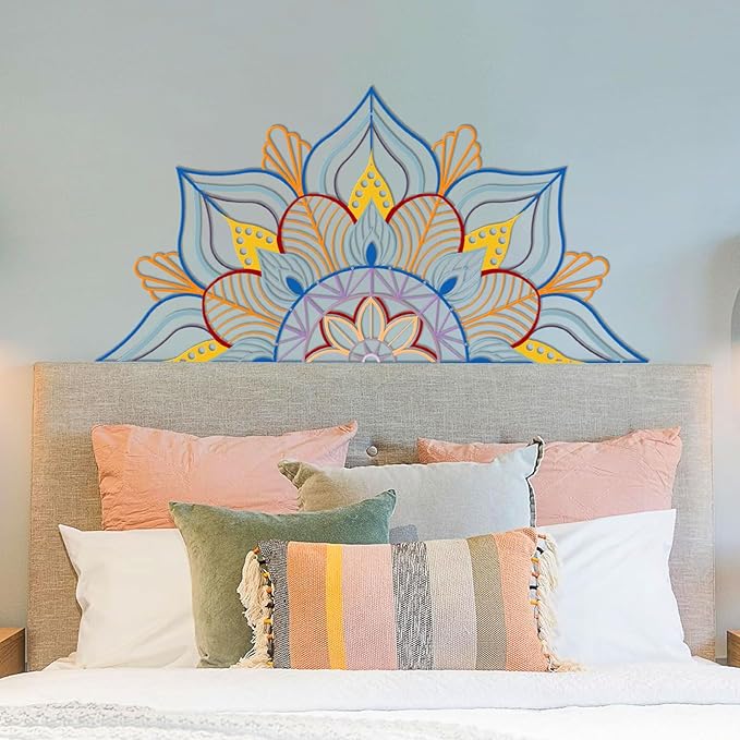 Resama Large Metal Mandala Wall Decor, Unique Lotus Flower Wall Art, Suitable for Office and Home Indoor and Outdoor Decoration (Colorful, 59‘’x29.5‘’/ 150x75cm)
