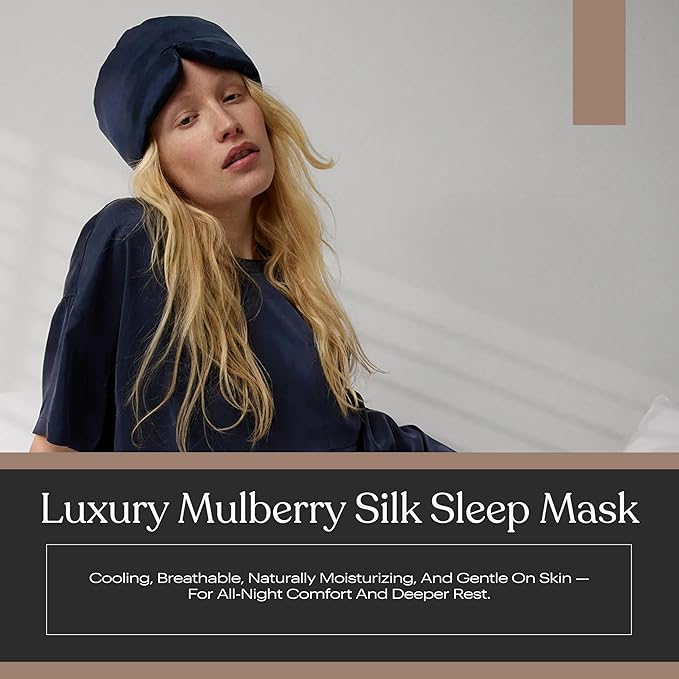 Lunya Sleep Mask with Box - Washable Silk Sleeping Mask and Headband for Beauty Routines - Thermoregulating Comfort for Restful Nights - Silk Eye Mask for Women - Small - Deep Blue