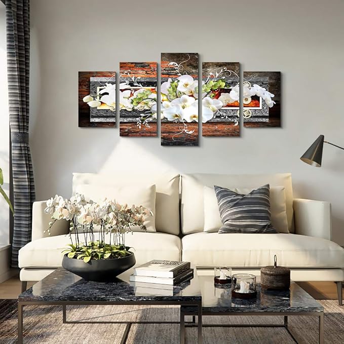 5 piece canvas wall art for living room Decorations Prints Orchid picture Large Flower Canvas Painting Contemporary Abstract Modern Home Decor The room Stretched and Framed Ready to Hang artwork