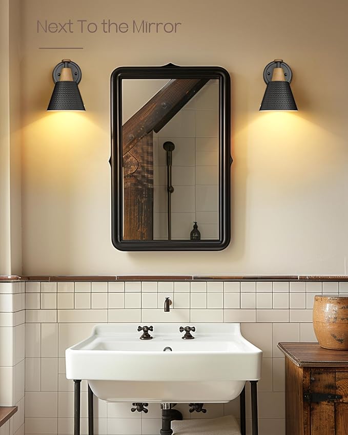 FEMILA Black Wall Sconces, Rustic Industrial Wall Lamps, 1-Light Sconces Wall Lighting with Hammered Metal Shade, Bathroom Vanity Light Fixture for Bedroom Living Room Kitchen,4FG59B BK