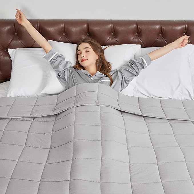 CYMULA Weighted Blanket for Adults (15lbs 60"x80" Queen Size) - Cooling Breathable Heavy Blankets for Summer Winter - Ultra Microfiber Soft Comfort Throw with Glass Beads - Gifts for Men/Women