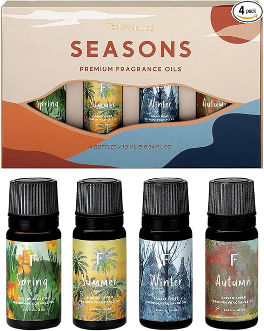 Folkulture Essential Oils for Diffuser for Home | Set of 4 Essential Oil | Diffuser Oils Scented | Essential Oils for Candle Making | Diffusers Fragrance Oils for Soap Making - Seasons
