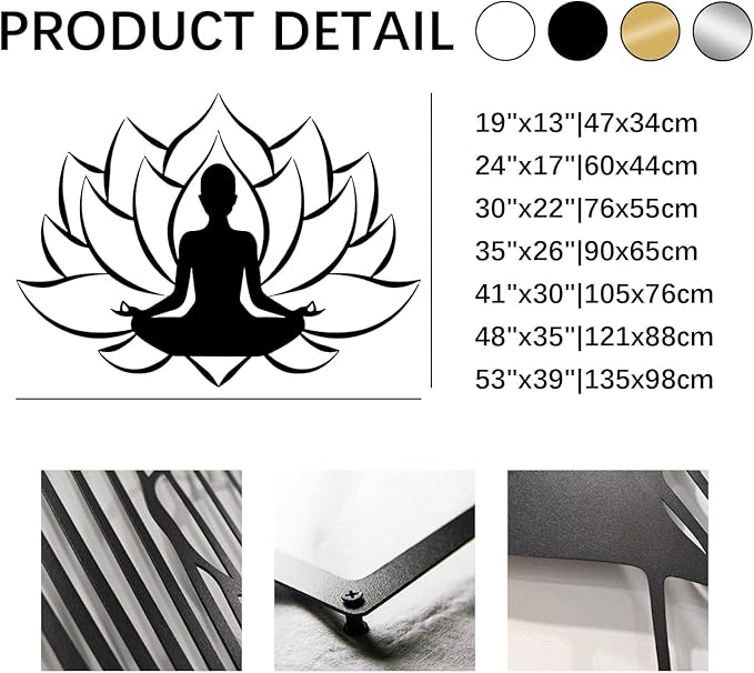 Veplsur Lotus Flower Decor, Metal Zen Wall Art, Yoga Zen Sign Decorative, Yoga Decor, Lotus Wall Hanging, Meditation Wall Art, Symmetry Art, Yoga Studio Decor, Home Decor (Gold, 41"x30"|105x76cm)