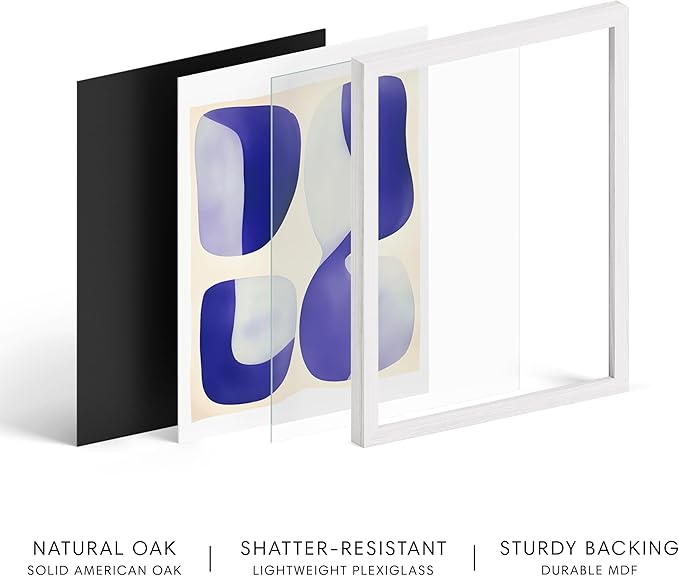 HAUS AND HUES Modern Abstract Wall Art - Blue and Green Living Room Art, Modern Artwork for Walls, Minimalist Picture for Living Room(Blue Tribal Shapes 2, White Frame, 11x14)
