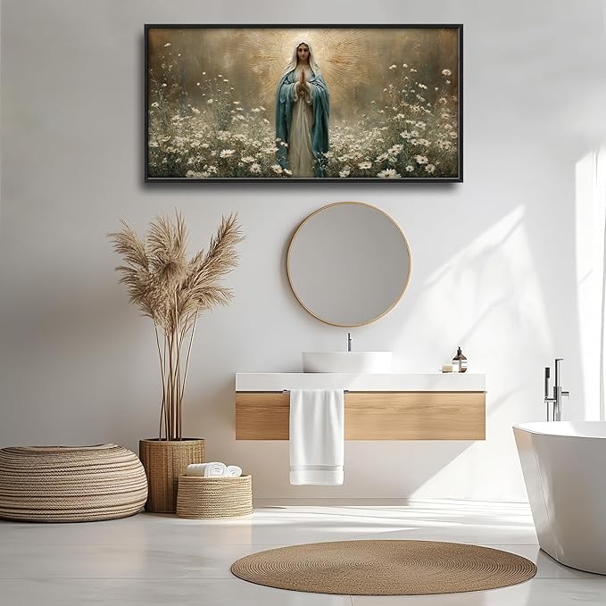 Glocmna Framed Large Wall Art for Living Room Virgin Mary Catholic Wall Decor Blessed Mother of Jesus Canvas Christian Religious Maria Pictures Painting Print Artwork Decorations Dining Room Bedroom Prayer Room 30"x60"