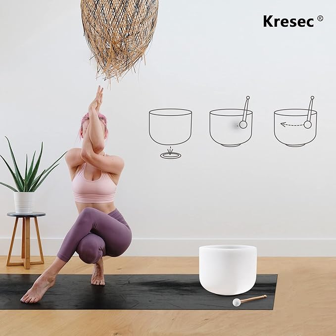 Kresec 8 Inch Crystal Singing Bowl C Note(±40 cents) Root Chakra with O-ring and Mallet Quartz Crystal Sound Bowl for Meditation, Yoga, Spiritual and Body Healing and Energy Cleansing