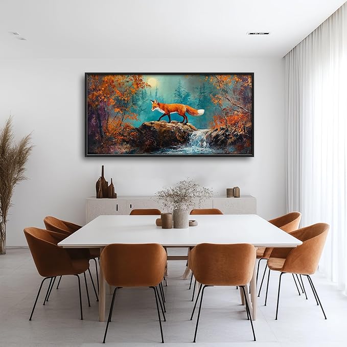 Fox Large Wall Art Forest Animals Pictures Wall Decor Fox Above Over Bed Canvas Prints Painting Framed Artwork Decoration for Boys Bedroom Living Room Office 60"x30"