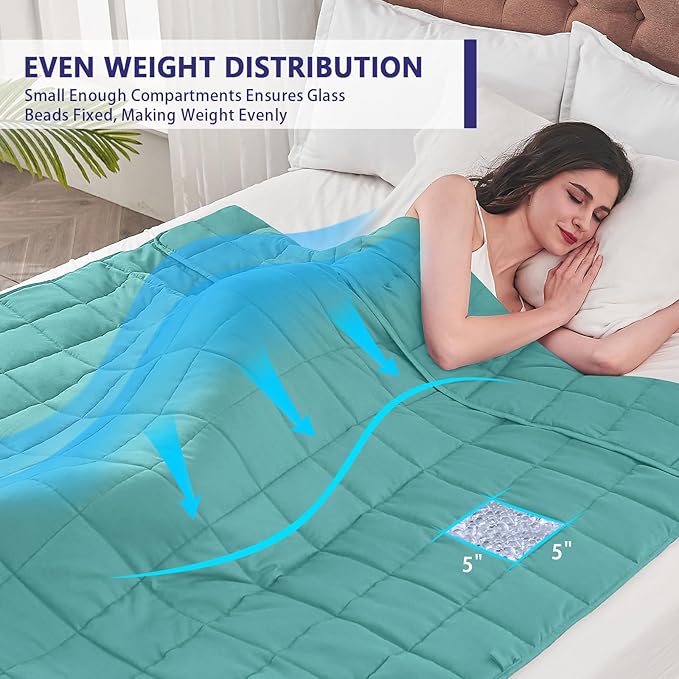 yescool Weighted Blanket for Adults (25 lbs, 60" x 80", Teal) Cooling Heavy Blanket for Sleeping Perfect for 240-260 lbs, Queen Size Breathable Blanket with Premium Glass Bead, Machine Washable