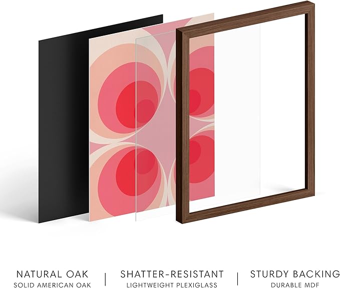 HAUS AND HUES Colorful Abstract Wall Art - Minimalist Retro Picture for Living Room Decor, Red and Pink Modern Wall Art Painting (Pink Mod, Walnut Frame, 16x20)
