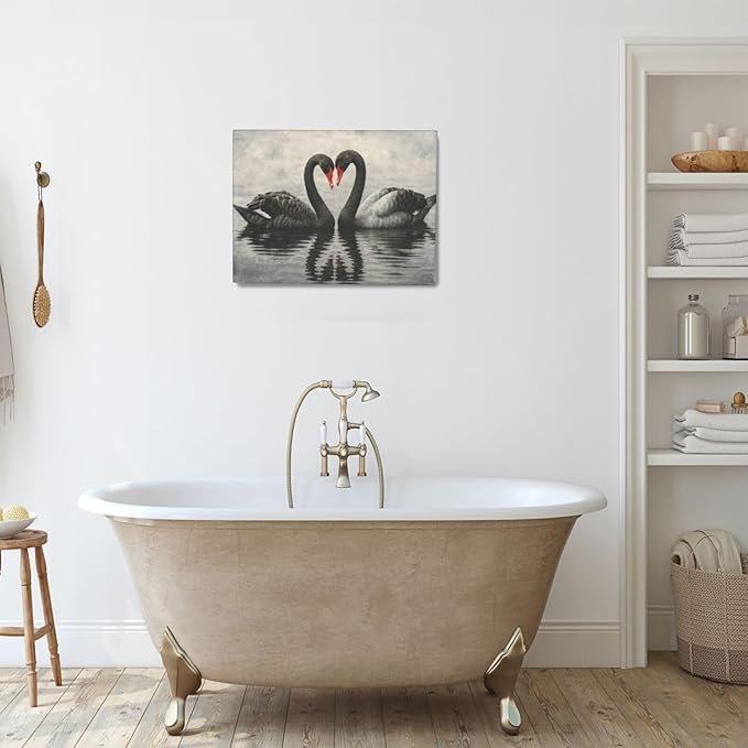 Black Swan Wall Art Vintage Canvas Wall Decor Swan Aesthetics Art Retro Pictures Painting Artwork Framed Decoration for Living Room Bedroom Bathroom Dining Room Office 12"x16"