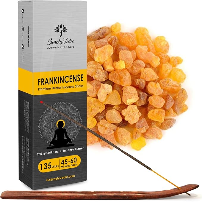 Frankincense Incense Sticks 250g | 135 Long-Lasting Natural Hand-Rolled Sticks + Holder | No Charcoal, 60 Min Burn | Aromatherapy, Yoga, Meditation, Spiritual Healing, Home Fragrance