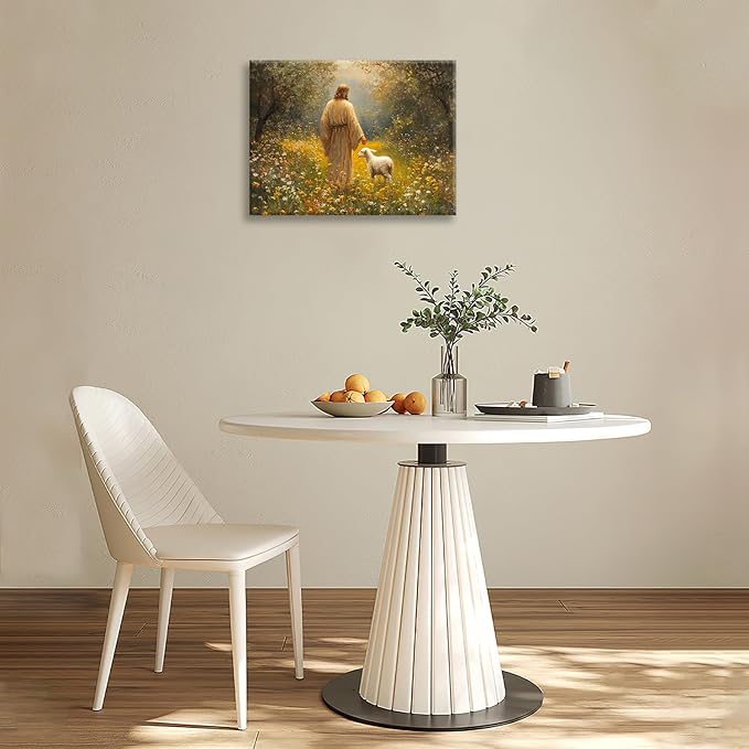 Olivine Christian Wall Art, Jesus Pictures Wall Decor, Lamb Painting, The Lost Sheep Canvas Prints, Framed Artwork for Kitchen Bathroom Bedroom Living Room Office Home Decoration 20"x16"
