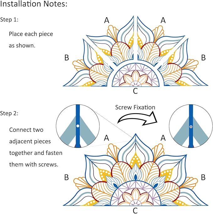 Resama Large Metal Mandala Wall Decor, Unique Lotus Flower Wall Art, Suitable for Office and Home Indoor and Outdoor Decoration (Colorful, 45''x22.6'' / 114x57.5cm)