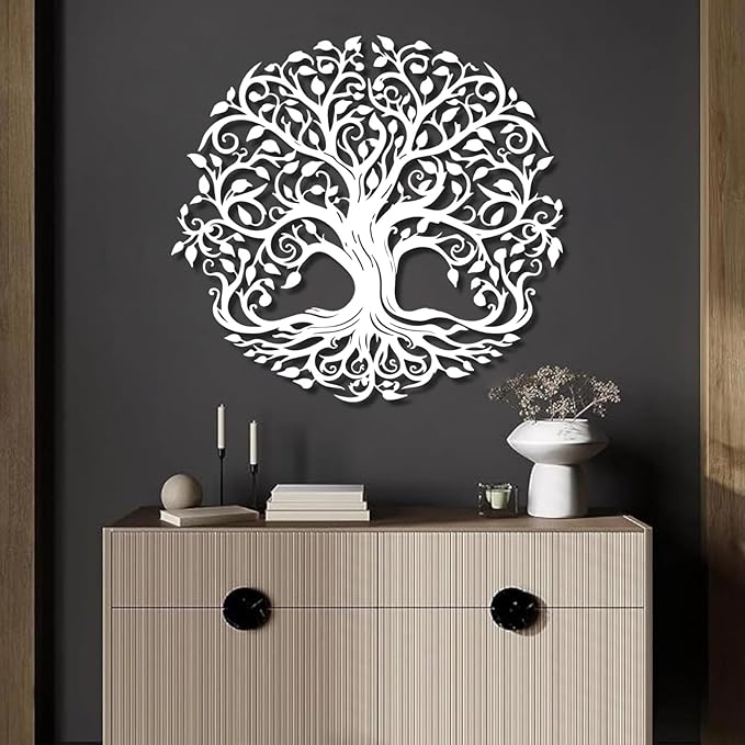 Yemwot Metal Tree of Life Wall Decor, Circle of Life Metal Trees Wall Art, Branch Art, Spiritual Decor, Modern Sculpture Decoration, Living Room Bedroom Decoration (Sliver-Tree 2, 29"x 27"| 76x68cm)