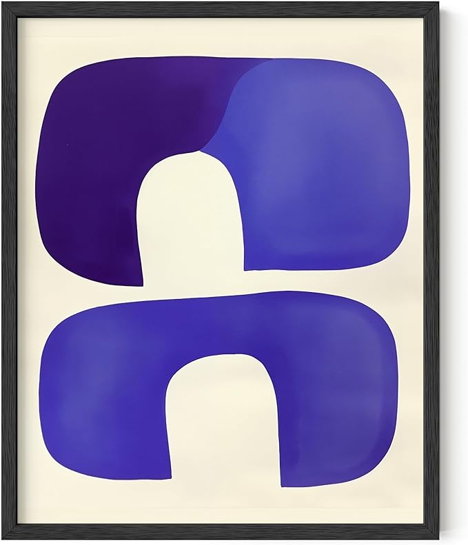 HAUS AND HUES Modern Abstract Wall Art - Blue and Green Living Room Art, Modern Artwork for Walls, Minimalist Picture for Living Room(Blue Tribal Shapes, Black Frame, 8x10)