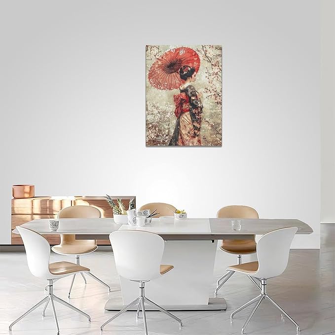 Fleruku Vintage Japanese Wall Art Japanese Geisha Wall Decor Japan Women Pictures Canvas Painting Artwork Home Decorations for Living Room Bedroom Bathroom Office 12"x16"
