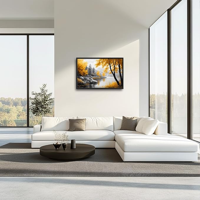Framed Large Fall Tree Wall Art for Living Room, Oversized Zen Trees Wall Decor, Black and Golden Forest Canvas Pictures Home Decoration for Living Room Bedroom Office 36"x24"