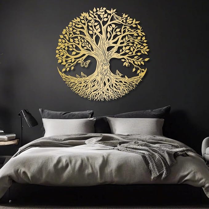 Yemwot Metal Tree of Life Wall Decor, Circle of Life Metal Tree Wall Art, Branch Art, Spiritual Decor, Modern Sculpture Decoration, Living Room Bedroom (Black-Tree 4, 23"x 23"| 60x60cm)