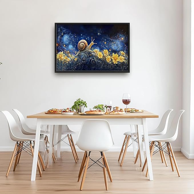 SweetFox Extra Large Snail Sunflower Framed Wall Art for Living Room, Snail Starry Sky Pictures Oversized Wall Decor Abstract Big Canvas Painting Print Artwork for Bathroom Master Bedroom 36L X 24W