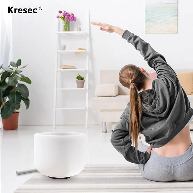 Kresec 8 Inch Crystal Singing Bowl B Note (±40 cents) Crown Chakra with O-ring and Mallet Quartz Crystal Sound Bowl for Meditation, Yoga, Spiritual and Body Healing and Energy Cleansing