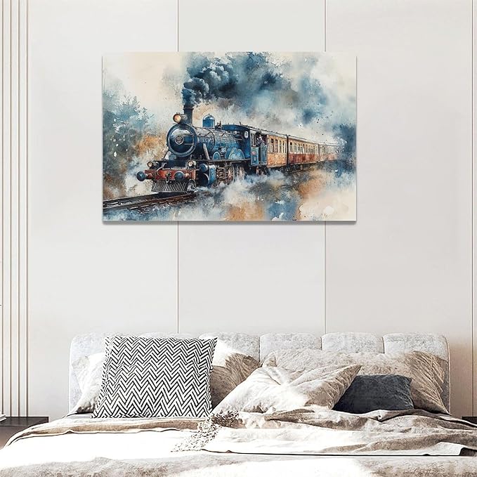 Fleruku Train Wall Art Train Wall Decor Pictures Canvas Painting Artwork Home Decorations For Living Room Bedroom Bathroom Office Nursery Classroom 24"x16"