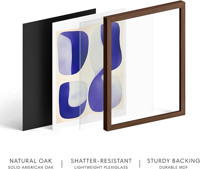 HAUS AND HUES Modern Abstract Wall Art - Blue and Green Living Room Art, Modern Artwork for Walls, Minimalist Picture for Living Room(Blue Tribal Shapes 2, Walnut Frame, 8x10)