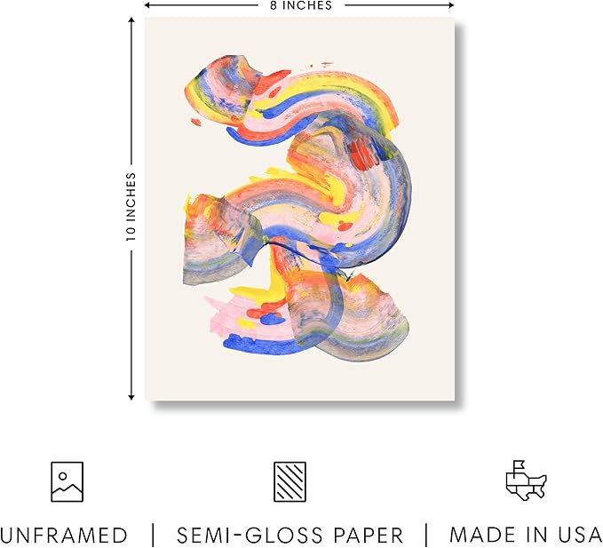 HAUS AND HUES Colorful Abstract Wall Art - Minimalist Retro Picture for Living Room Decor, Red and Pink Modern Wall Art Painting (Abstract Watercolor Swirls, Unframed, 8x10)