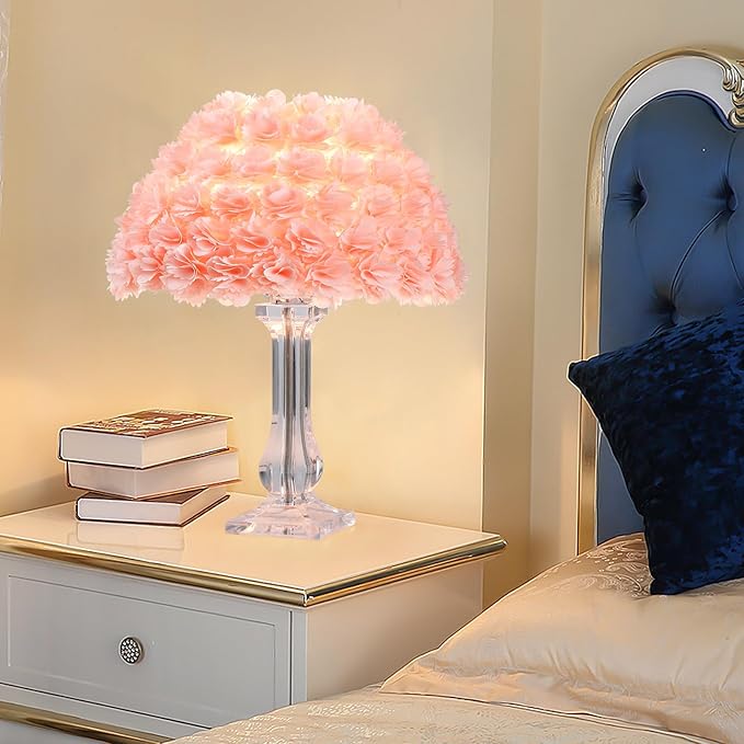 Pink Table Lamp Flower Bedside Lamp Artificial Flower Nightstand Light Desk Lamp Girl Christmas Gift for Wedding Bedroom Living Room Study Rooms Restaurants Hotel Flower Lamp