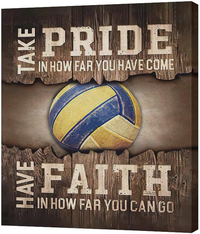Fleruku Rustic Volleyball Wall Art Sports Wall Decor Inspirational Quotes Brown Pictures Volleyball Sign Canvas Painting Artwork Home Decorations for Boy Man Teenager Fans Bedroom Living Room 20"x24"