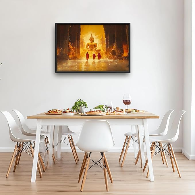 SweetFox Extra Large Buddha Framed Wall Art for Living Room, Zen Buddha Statue Pictures Oversized Wall Decor Abstract Big Canvas Painting Print Home Artworks for Bathroom Master Bedroom 36L X 24W