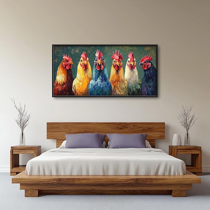 Olivine Rooster Large Wall Art, Farmhouse Rooster Pictures Wall Decor, Vintage Chicken Canvas Prints Painting, Framed Artwork for Dining Room Living Room Bedroom Bathroom Office Home Decor 60"x30"