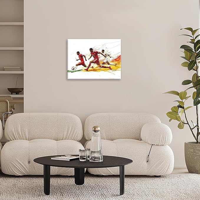 Olivine Soccer Wall Art, Sports Pictures Wall Decor, Graffit Game Painting, Football Player Canvas Prints, Framed Artwork for Bathroom Bedroom Living Room Office Home Decoration 20"x16"